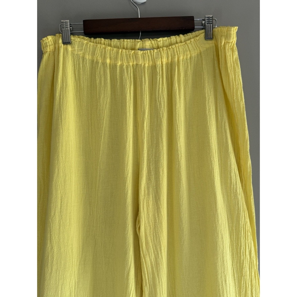 Oh My Gauze Wide Leg Pants Crop Pull On Elastic Sz 2/XL Beach Lagenlook Yellow - Picture 2 of 13